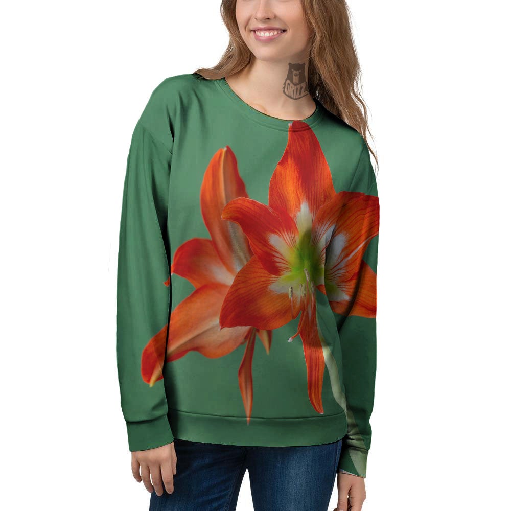 Amaryllis Orange Print Women's Sweatshirt-grizzshop
