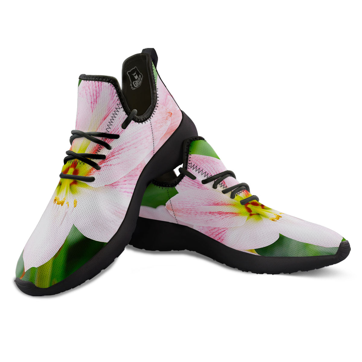 Amaryllis Pink And White Print Black Athletic Shoes-grizzshop