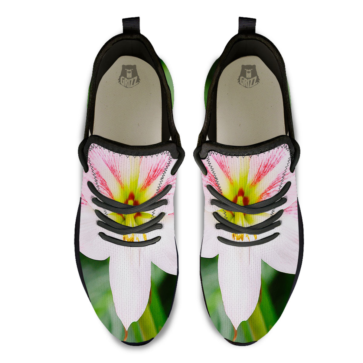 Amaryllis Pink And White Print Black Athletic Shoes-grizzshop