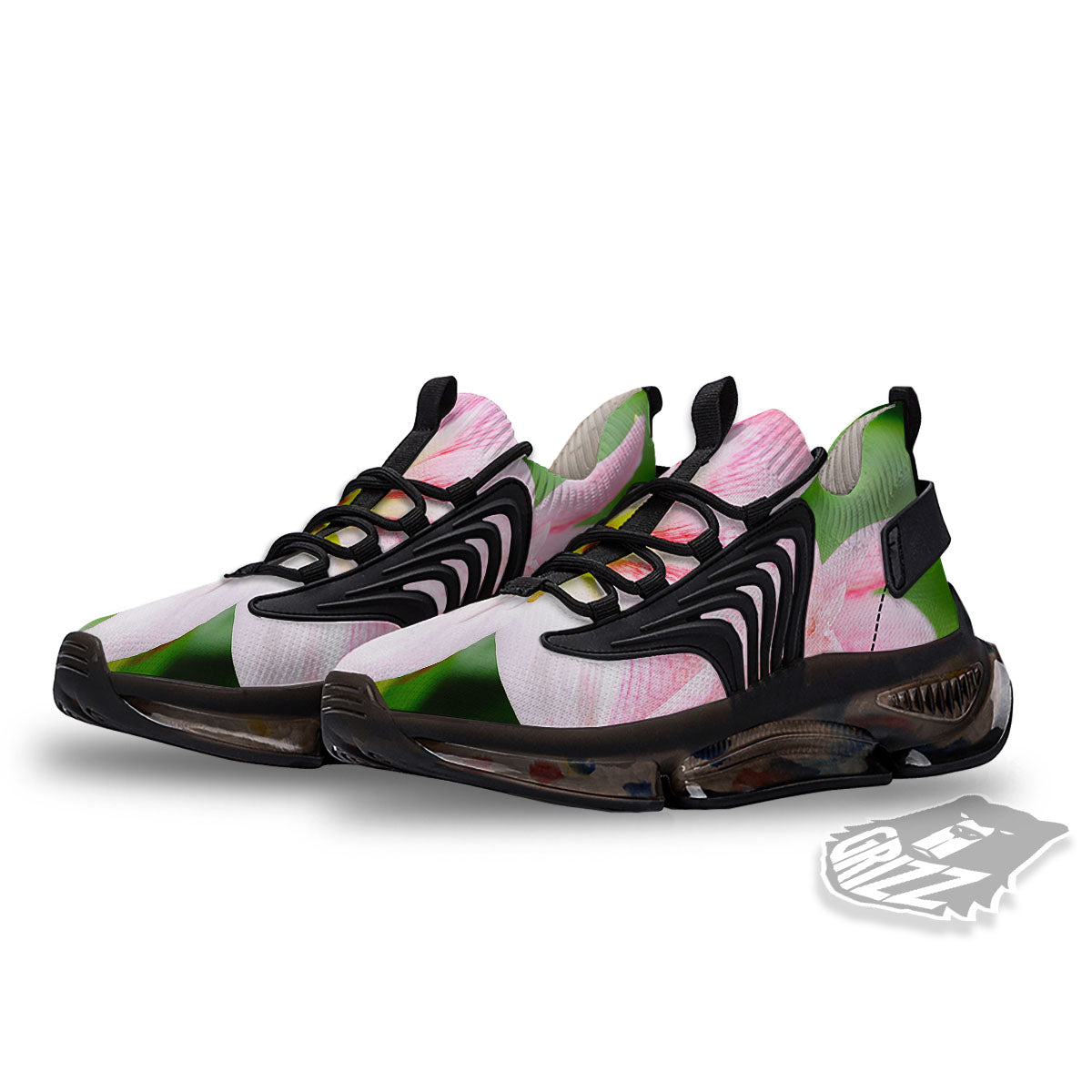 Amaryllis Pink And White Print Black Gym Shoes-grizzshop