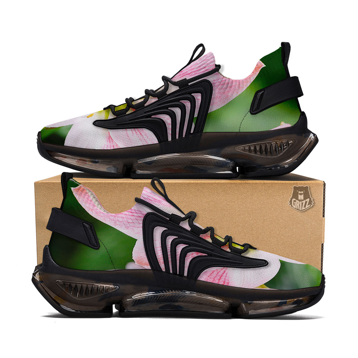 Amaryllis Pink And White Print Black Gym Shoes-grizzshop