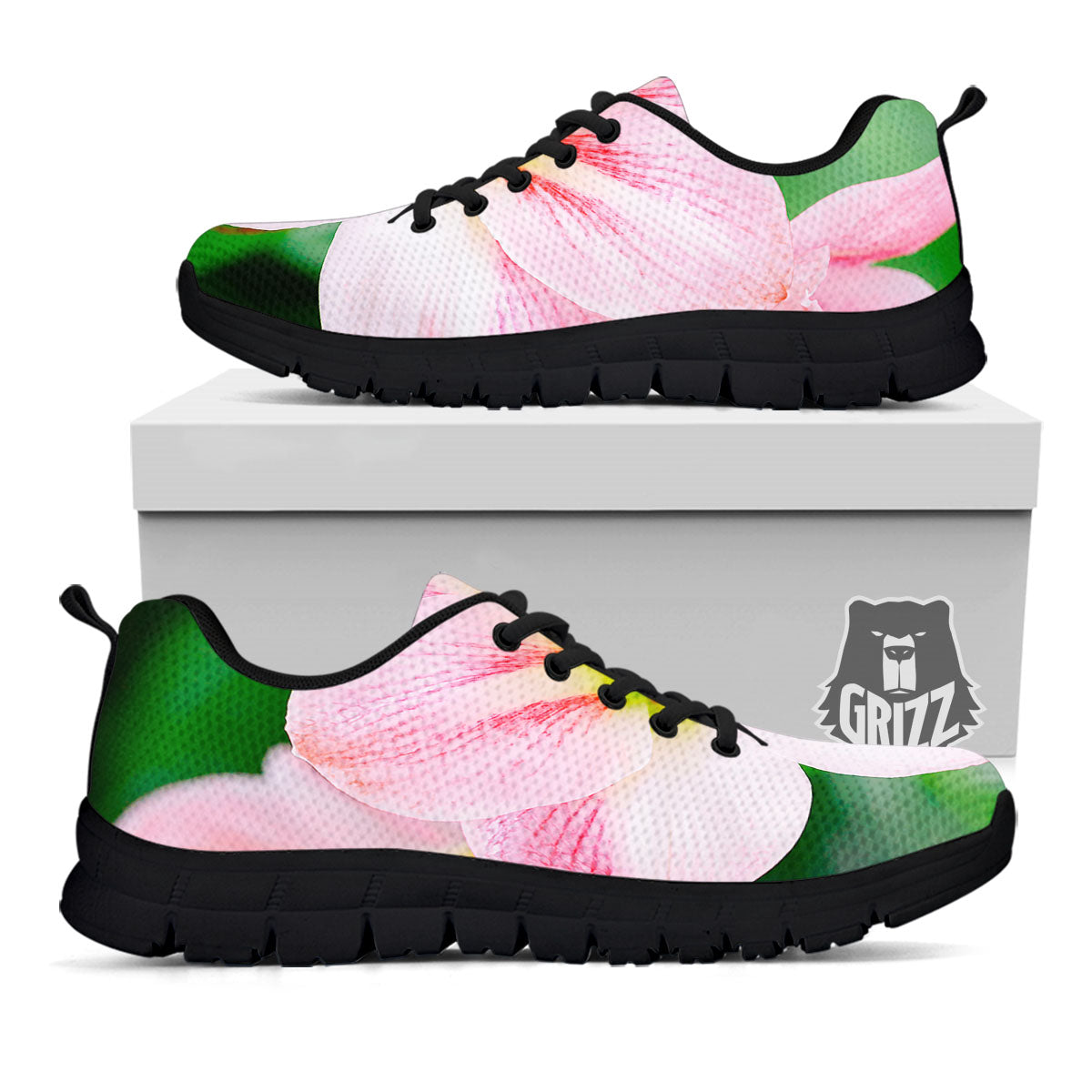 Amaryllis Pink And White Print Black Sneaker-grizzshop