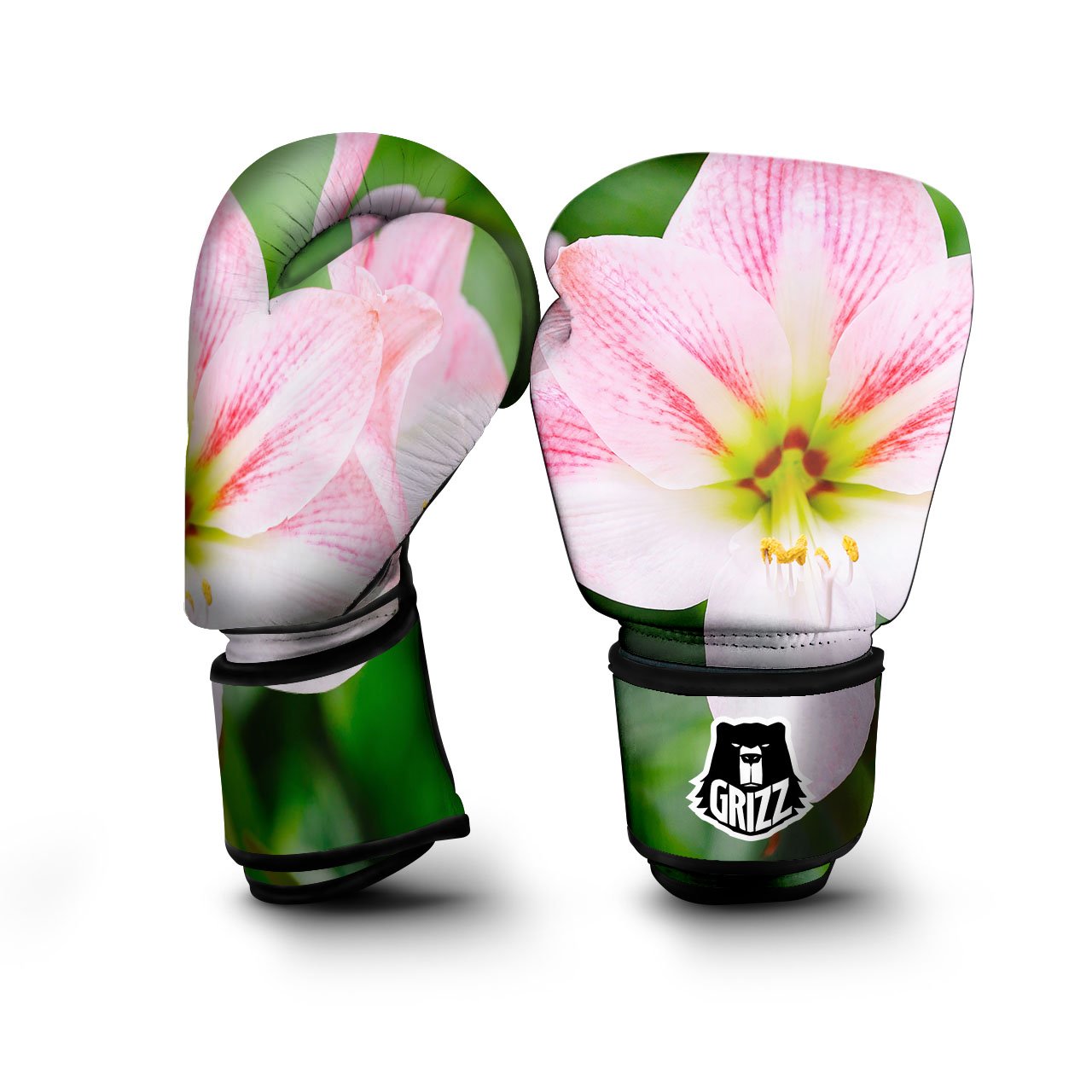Amaryllis Pink And White Print Boxing Gloves-grizzshop