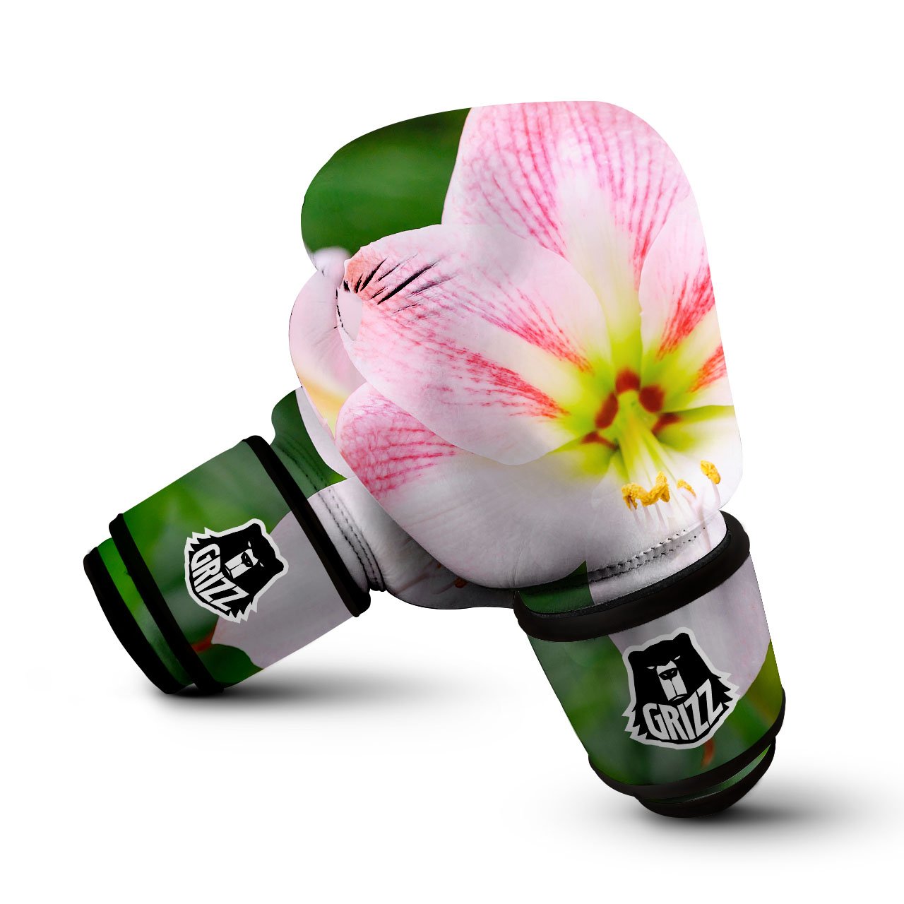 Amaryllis Pink And White Print Boxing Gloves-grizzshop