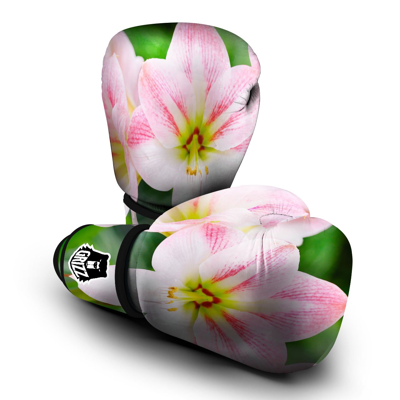 Amaryllis Pink And White Print Boxing Gloves-grizzshop