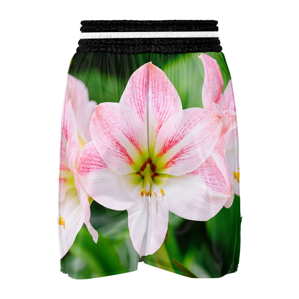 Amaryllis Pink And White Print Boxing Shorts-grizzshop