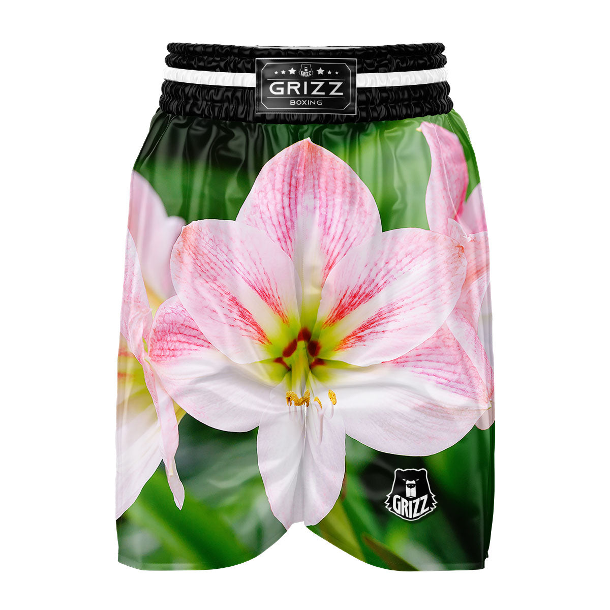 Amaryllis Pink And White Print Boxing Shorts-grizzshop