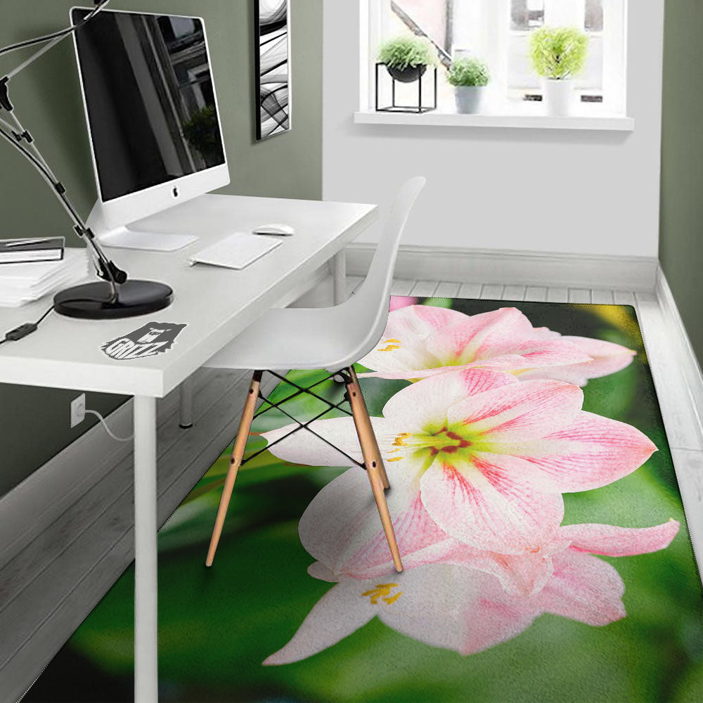 Amaryllis Pink And White Print Floor Mat-grizzshop