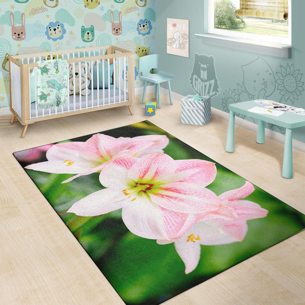 Amaryllis Pink And White Print Floor Mat-grizzshop