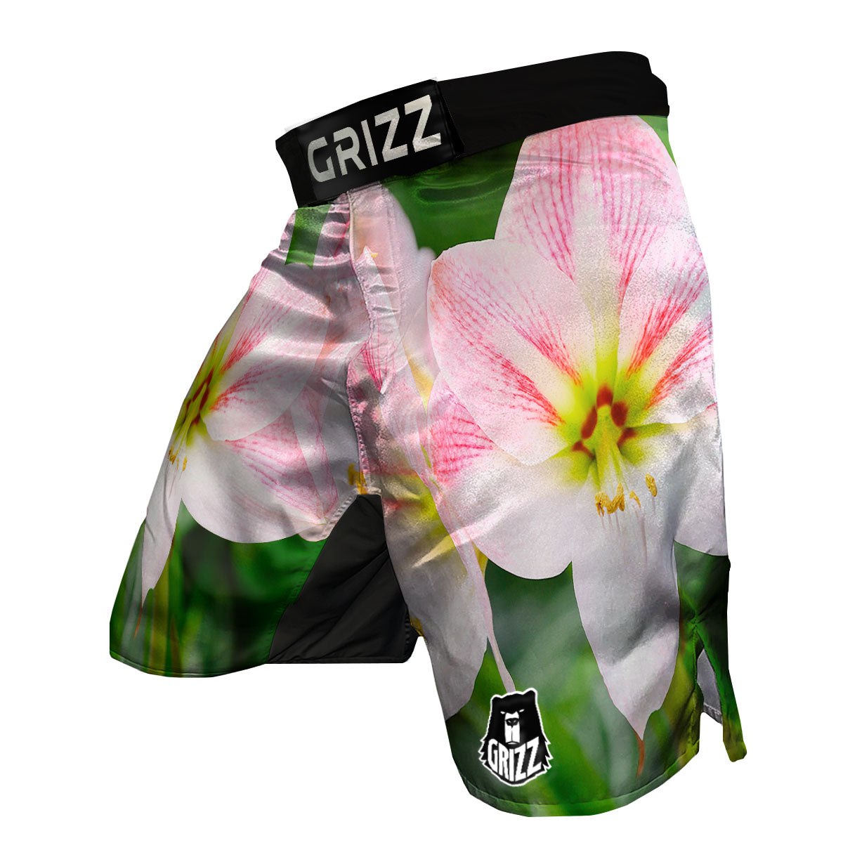 Amaryllis Pink And White Print MMA Shorts-grizzshop