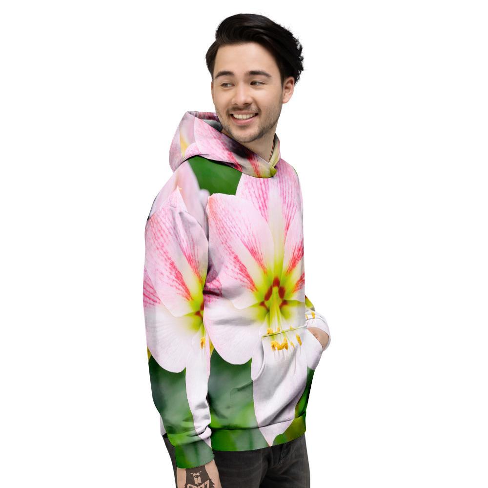 Amaryllis Pink And White Print Men's Hoodie-grizzshop