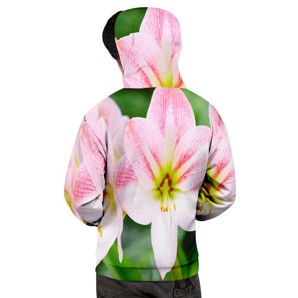 Amaryllis Pink And White Print Men's Hoodie-grizzshop