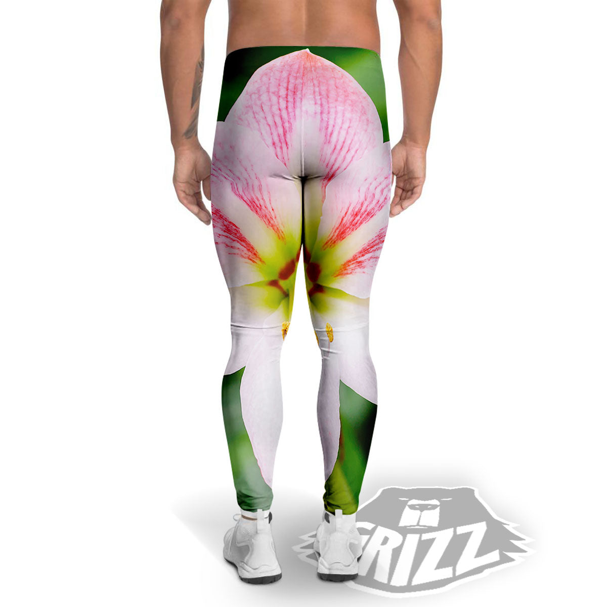 Amaryllis Pink And White Print Men's Leggings-grizzshop