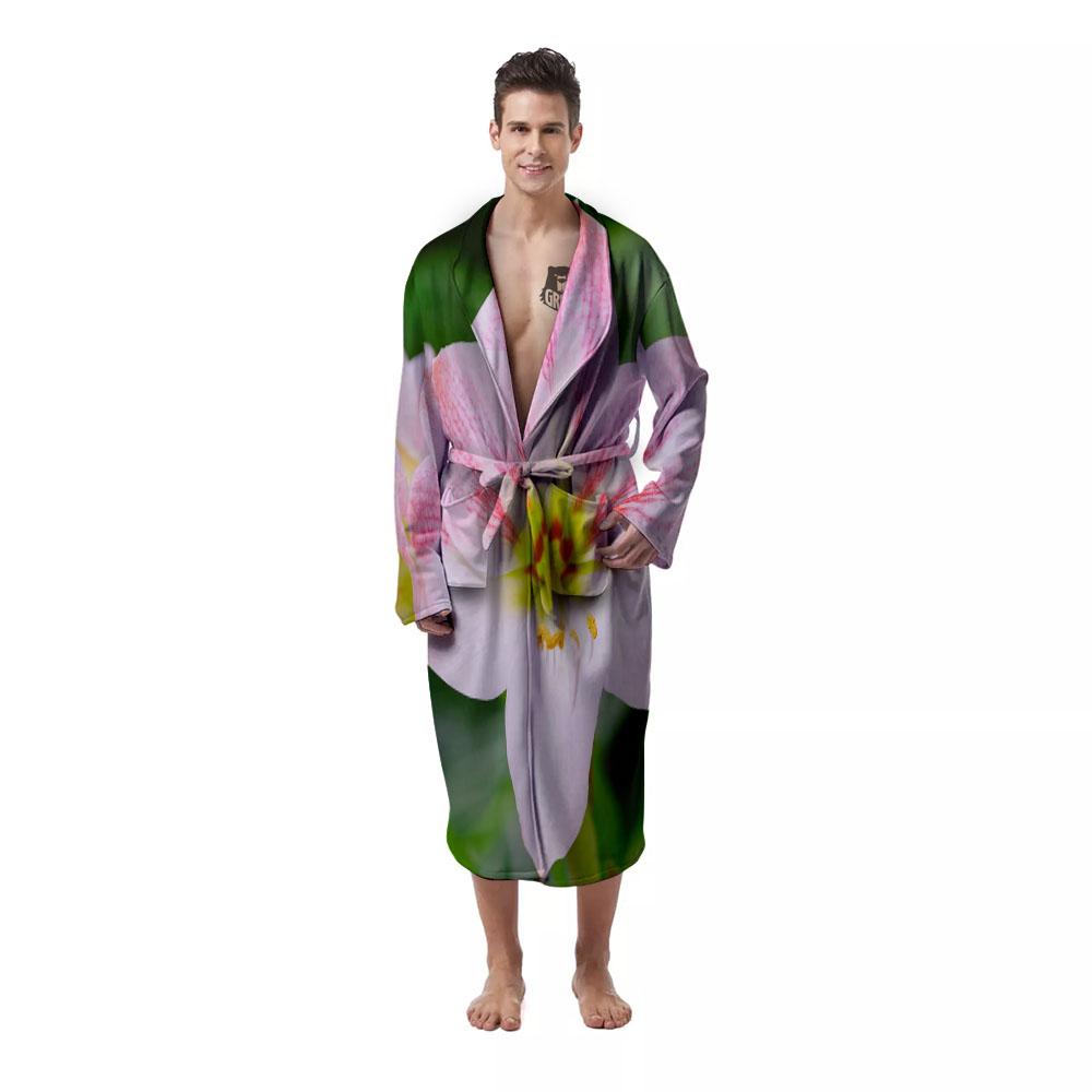 Amaryllis Pink And White Print Men's Robe-grizzshop