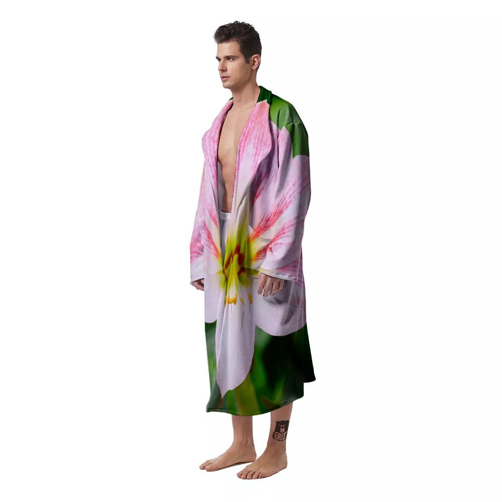 Amaryllis Pink And White Print Men's Robe-grizzshop