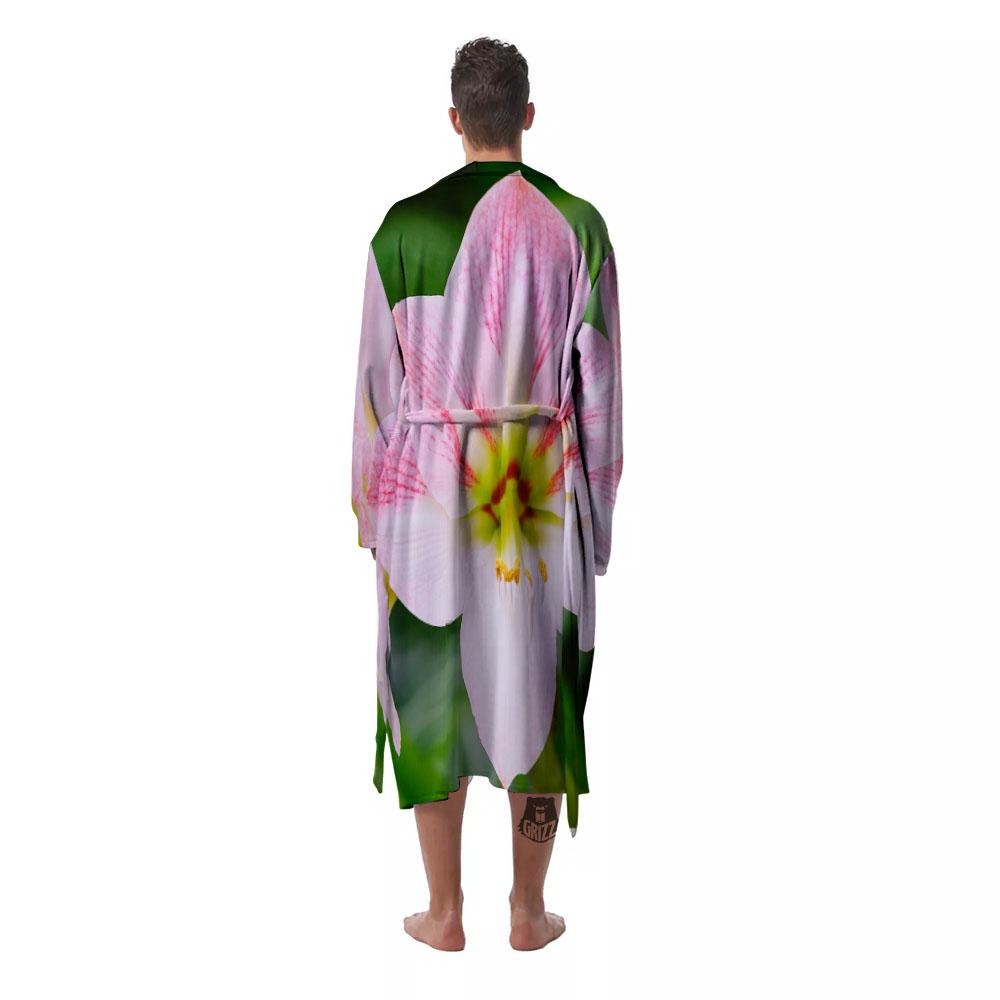 Amaryllis Pink And White Print Men's Robe-grizzshop