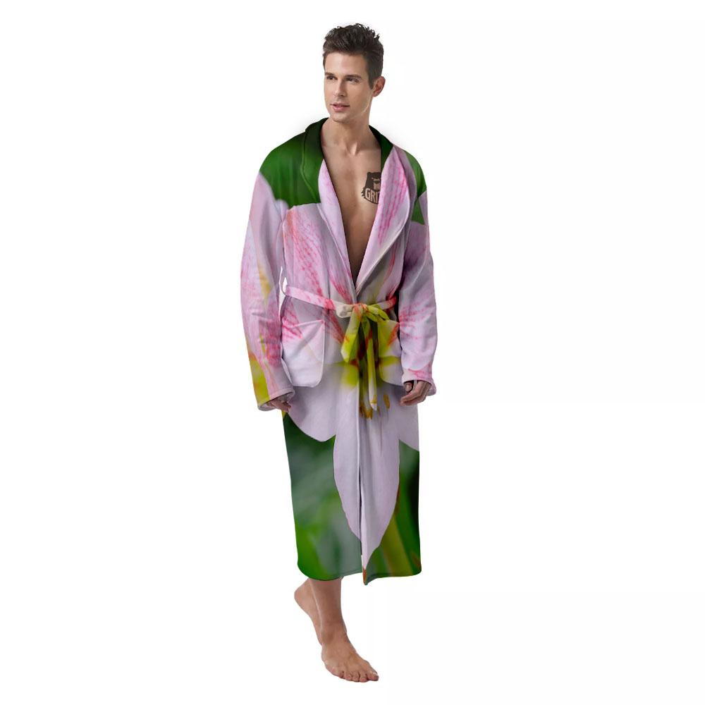 Amaryllis Pink And White Print Men's Robe-grizzshop