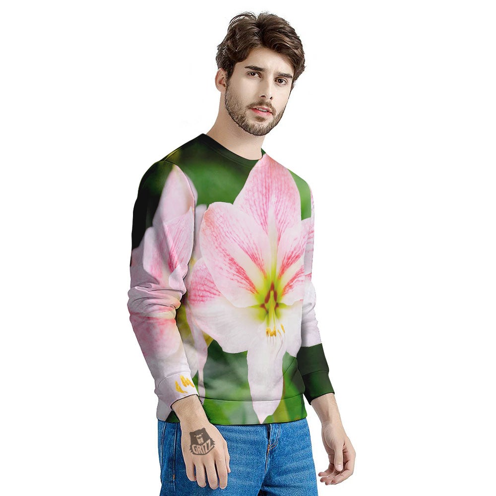 Amaryllis Pink And White Print Men's Sweatshirt-grizzshop