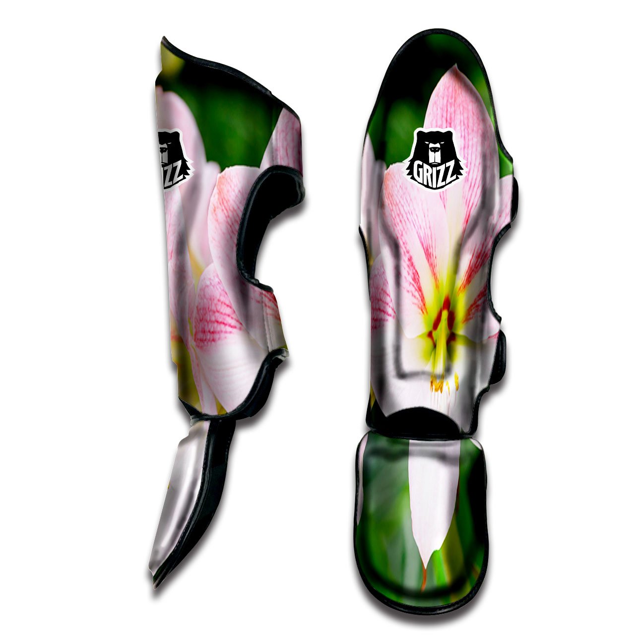 Amaryllis Pink And White Print Muay Thai Shin Guards-grizzshop