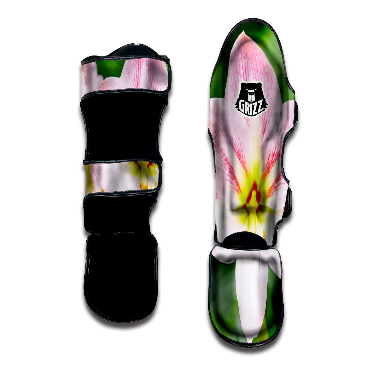 Amaryllis Pink And White Print Muay Thai Shin Guards-grizzshop