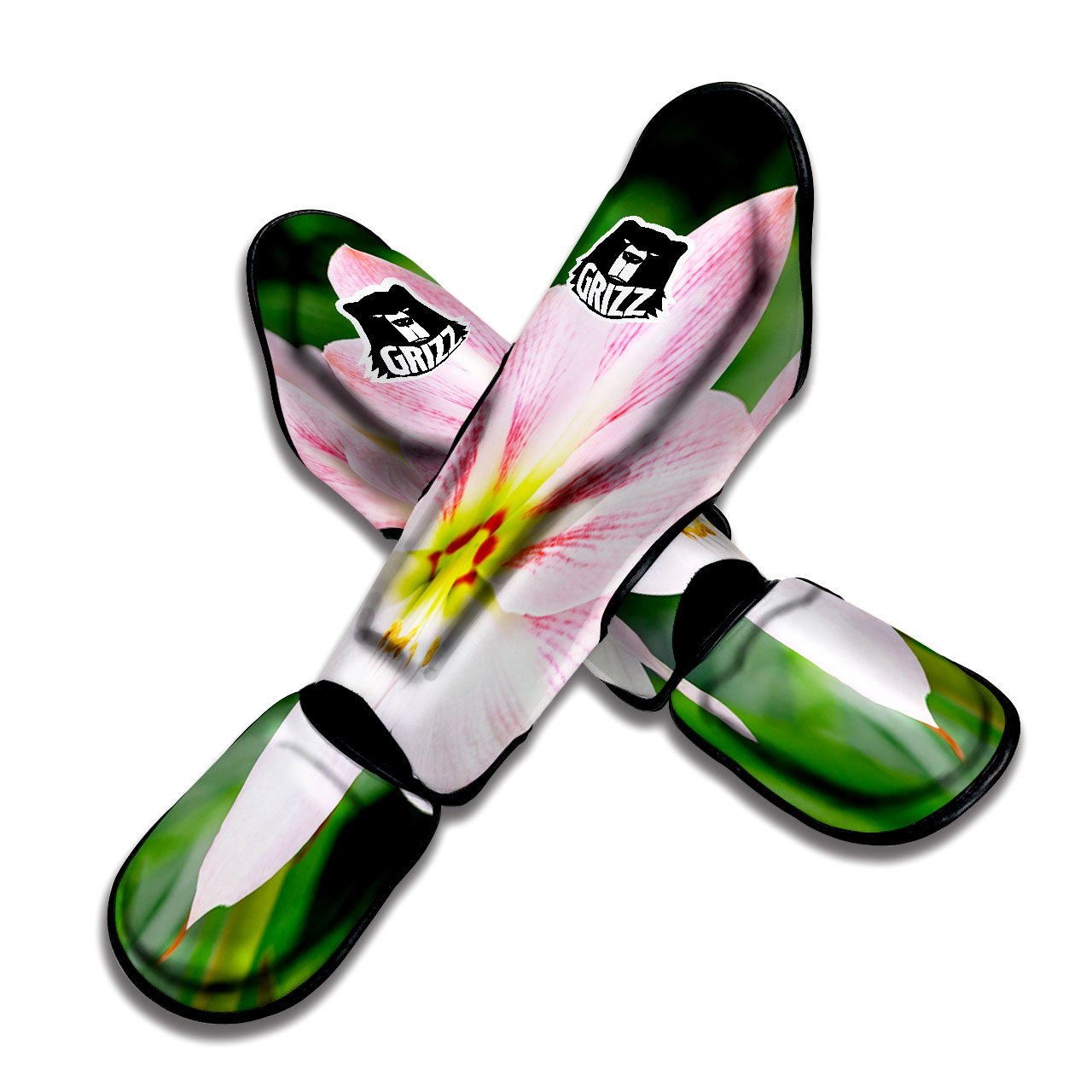 Amaryllis Pink And White Print Muay Thai Shin Guards-grizzshop