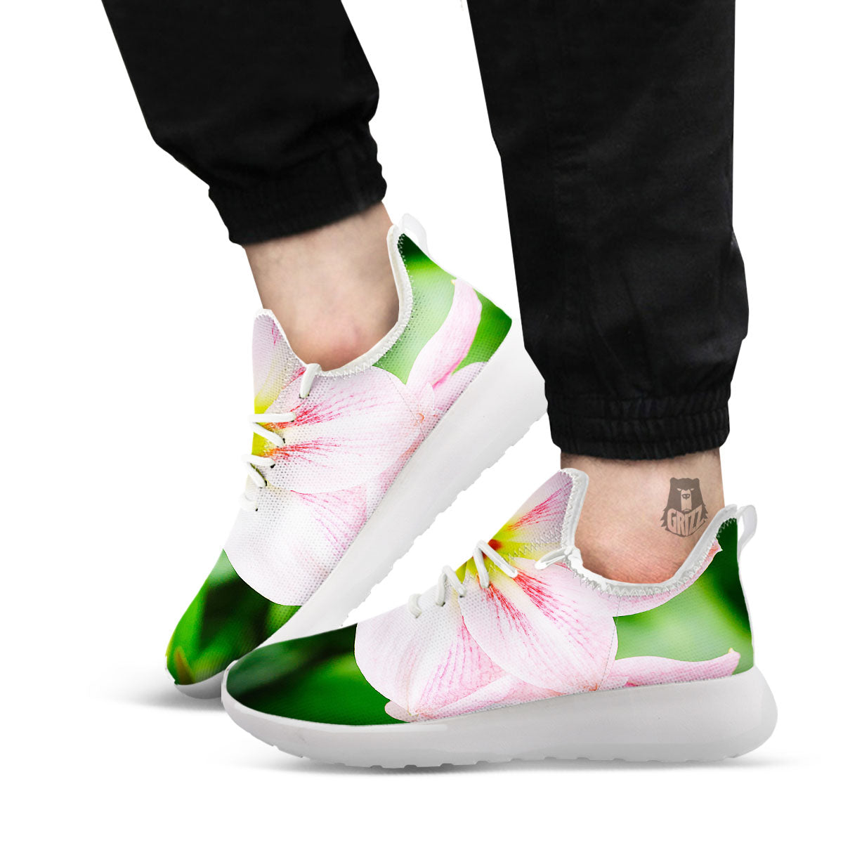 Amaryllis Pink And White Print White Athletic Shoes-grizzshop