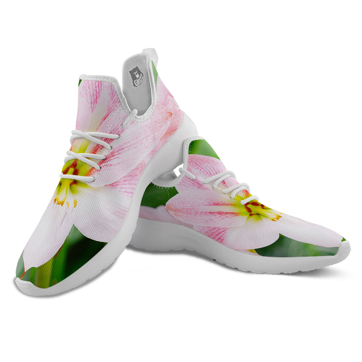 Amaryllis Pink And White Print White Athletic Shoes-grizzshop