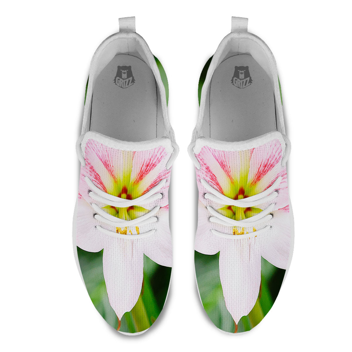 Amaryllis Pink And White Print White Athletic Shoes-grizzshop