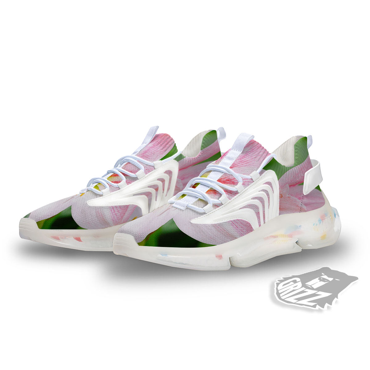 Amaryllis Pink And White Print White Gym Shoes-grizzshop