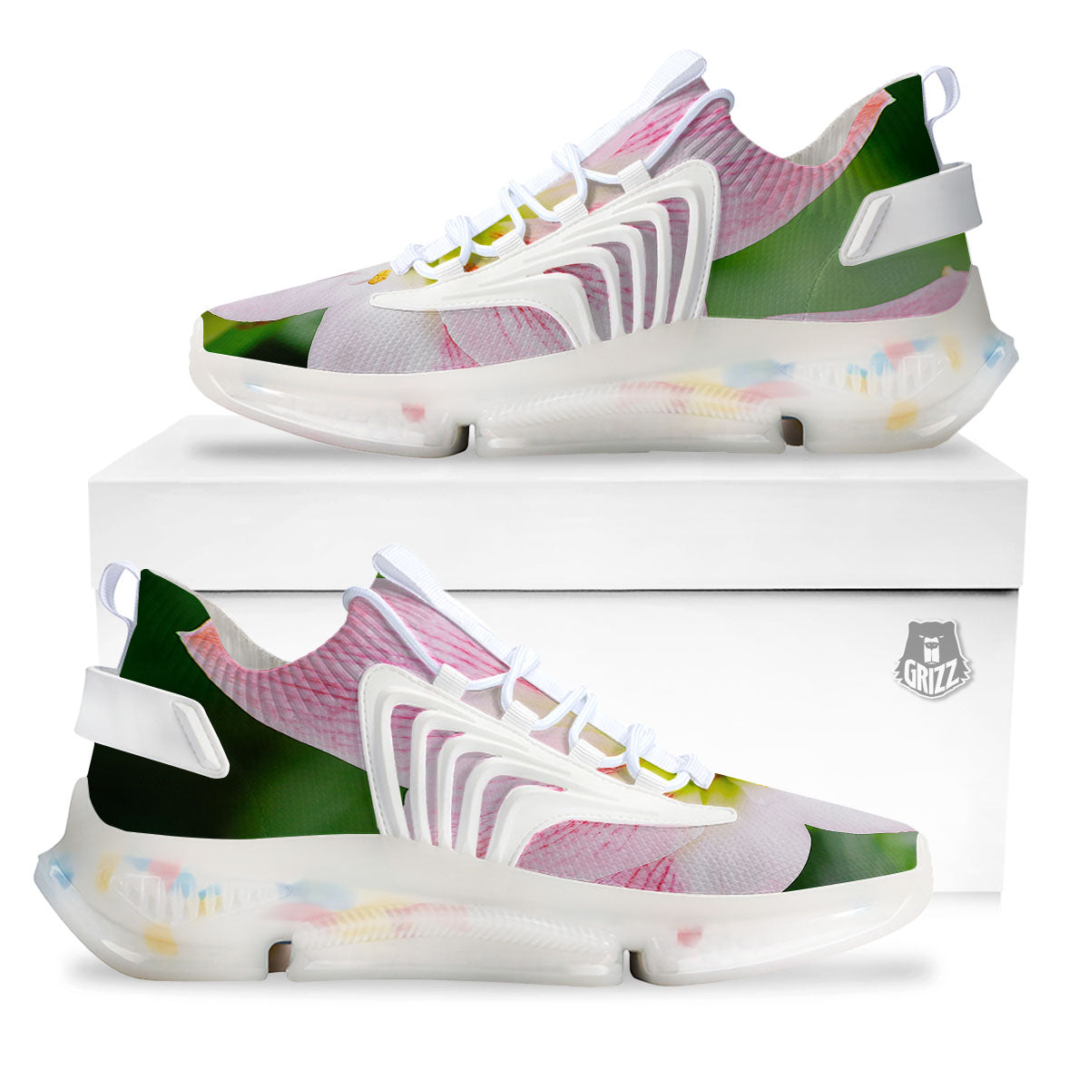 Amaryllis Pink And White Print White Gym Shoes-grizzshop