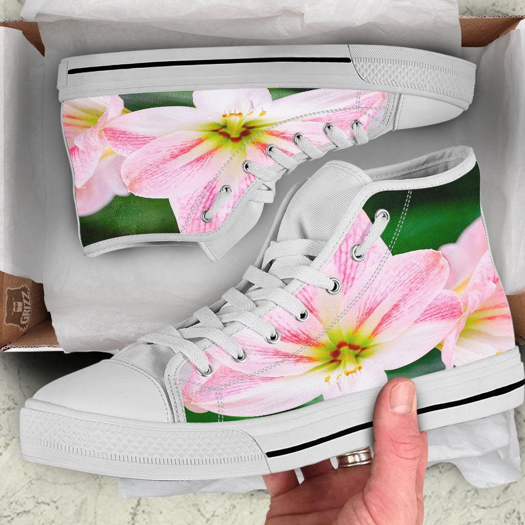 Amaryllis Pink And White Print White High Top Shoes-grizzshop