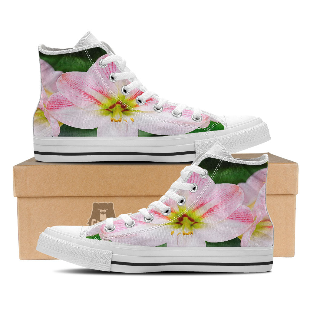 Amaryllis Pink And White Print White High Top Shoes-grizzshop