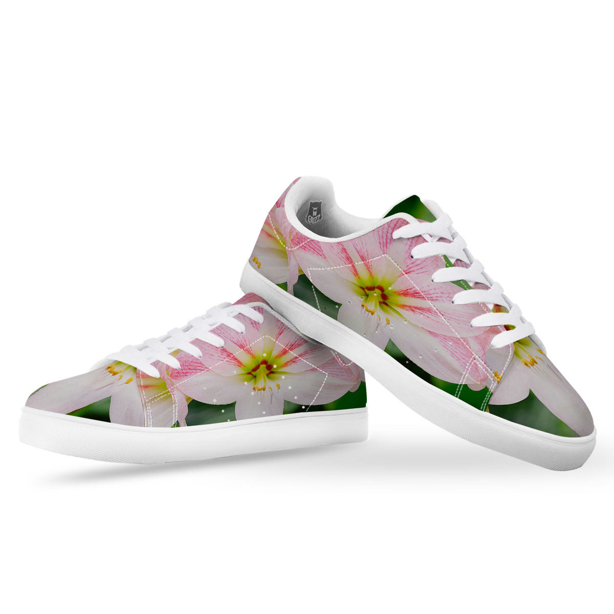 Amaryllis Pink And White Print White Low Top Sneakers-grizzshop
