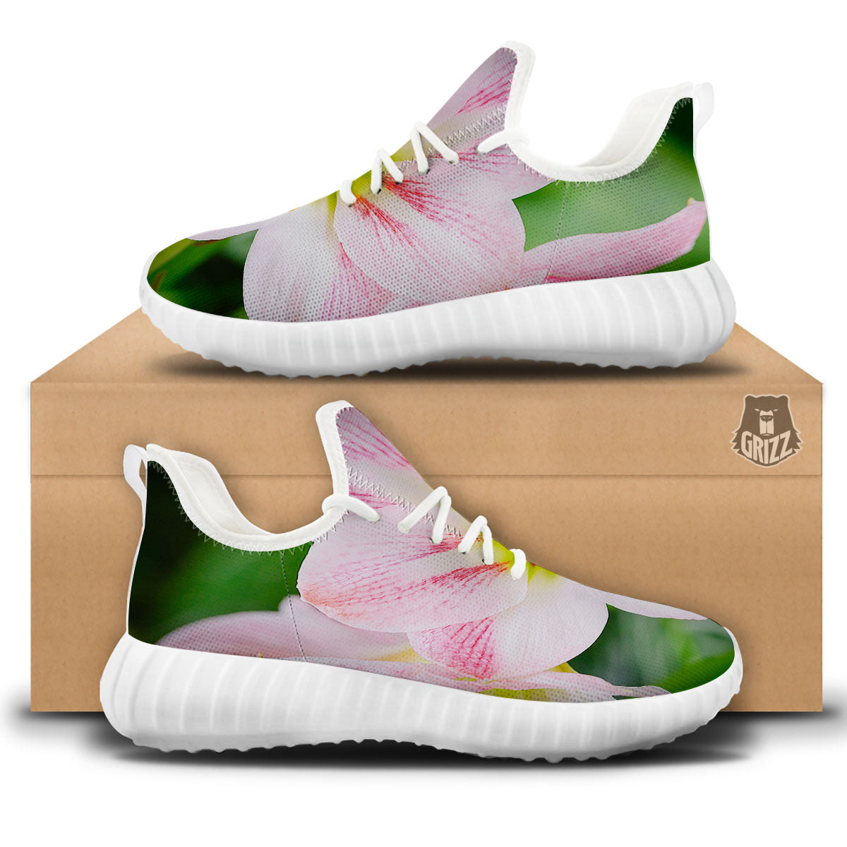 Amaryllis Pink And White Print White Walking Shoes-grizzshop