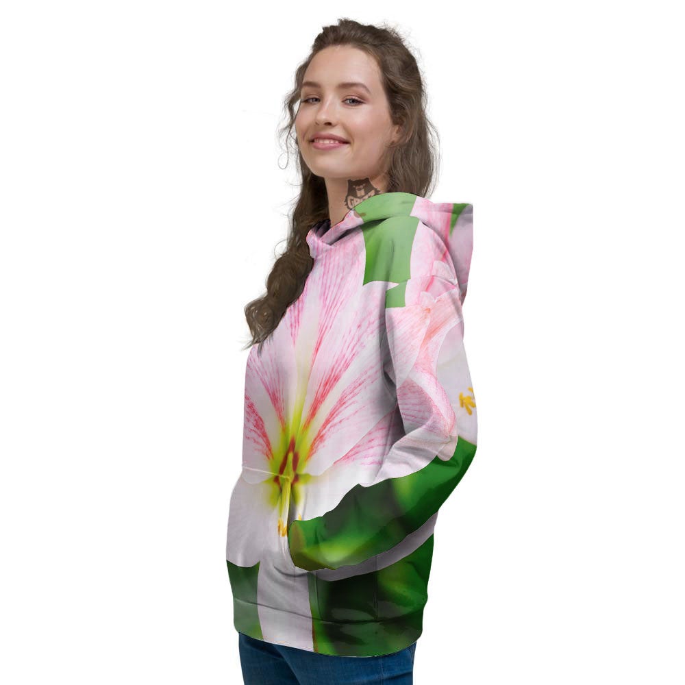 Amaryllis Pink And White Print Women's Hoodie-grizzshop