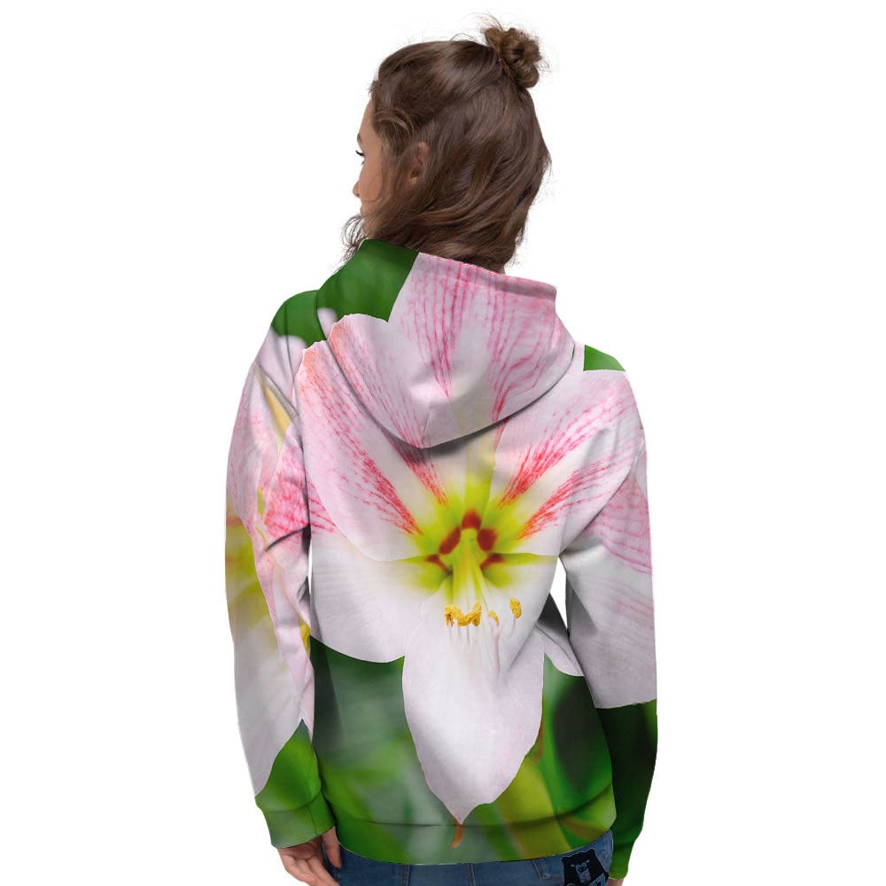 Amaryllis Pink And White Print Women's Hoodie-grizzshop