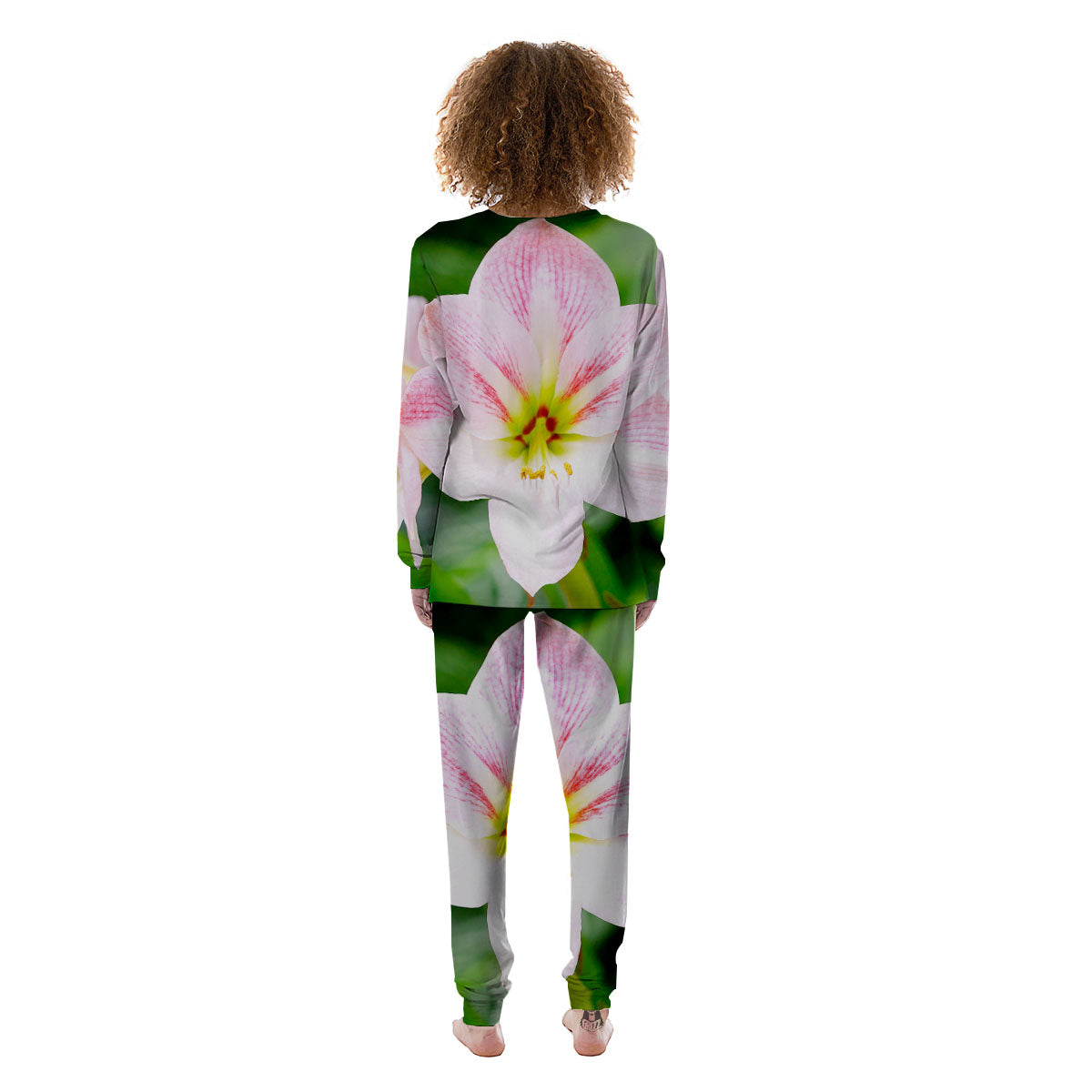 Amaryllis Pink And White Print Women's Pajamas-grizzshop