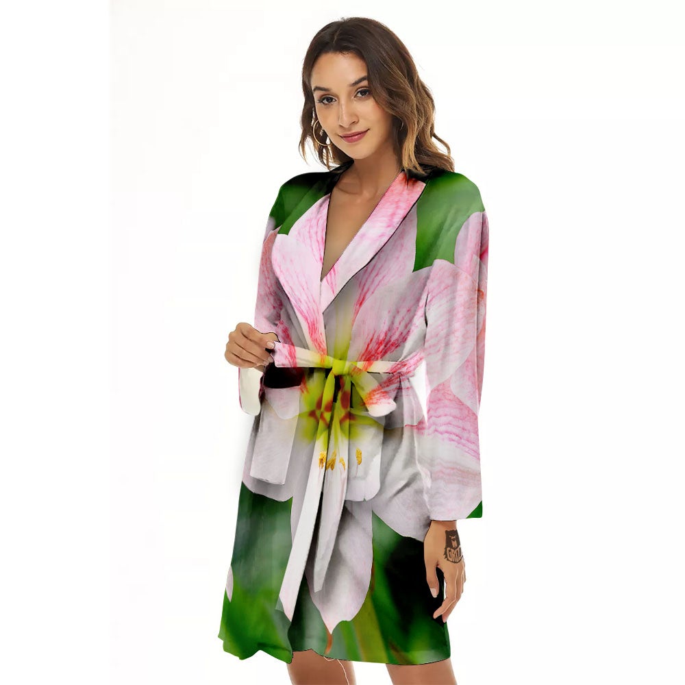 Amaryllis Pink And White Print Women's Robe-grizzshop
