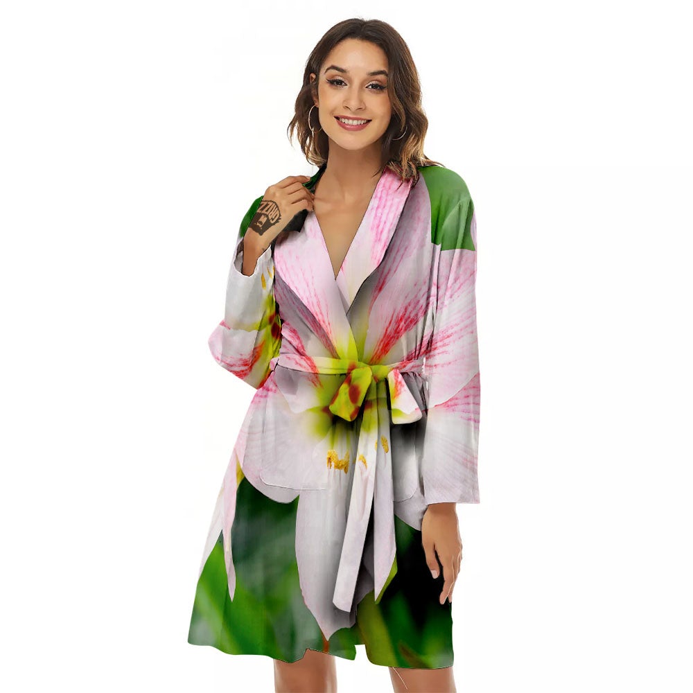 Amaryllis Pink And White Print Women's Robe-grizzshop