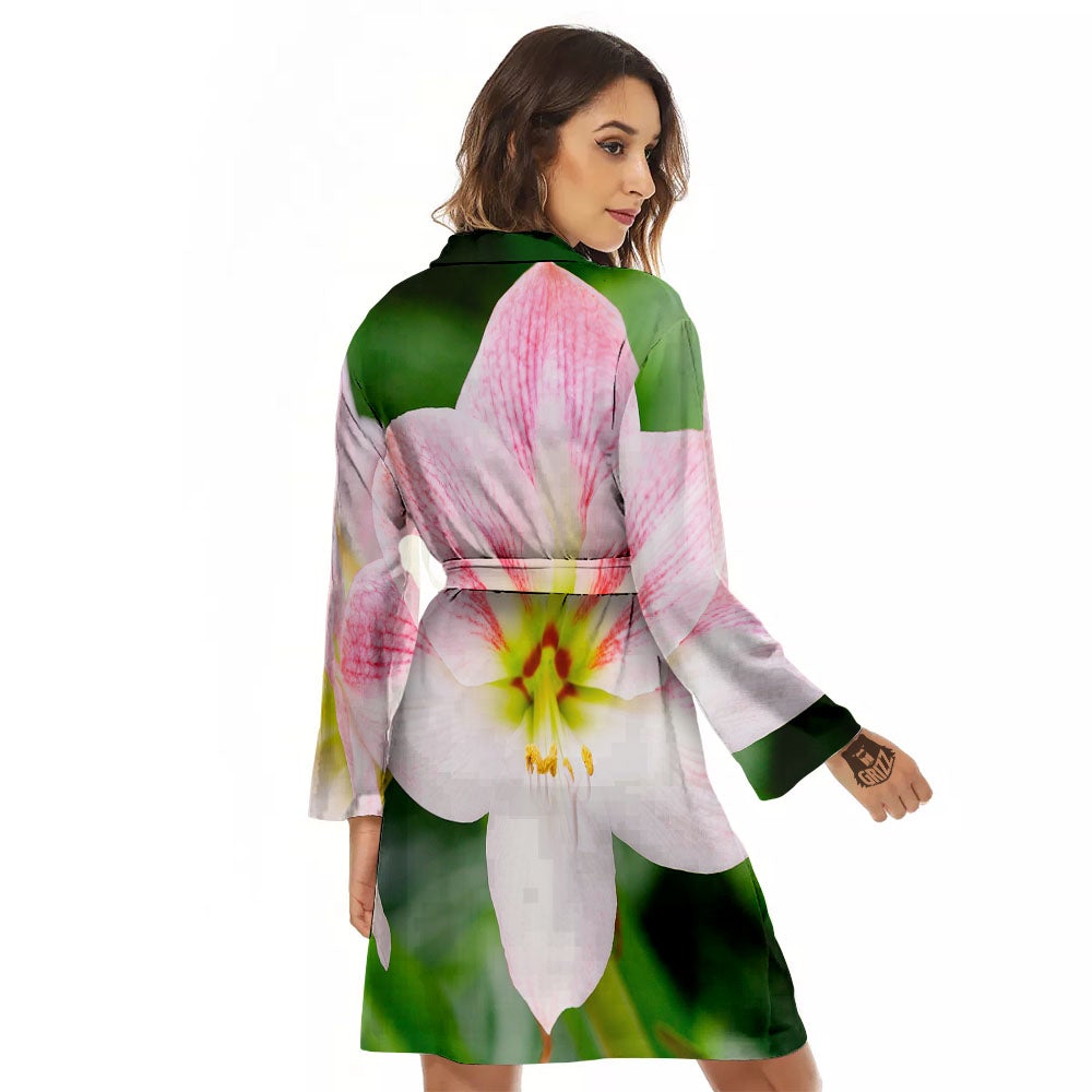 Amaryllis Pink And White Print Women's Robe-grizzshop