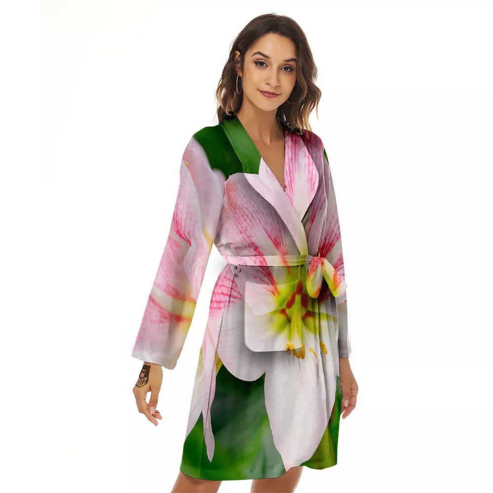 Amaryllis Pink And White Print Women's Robe-grizzshop