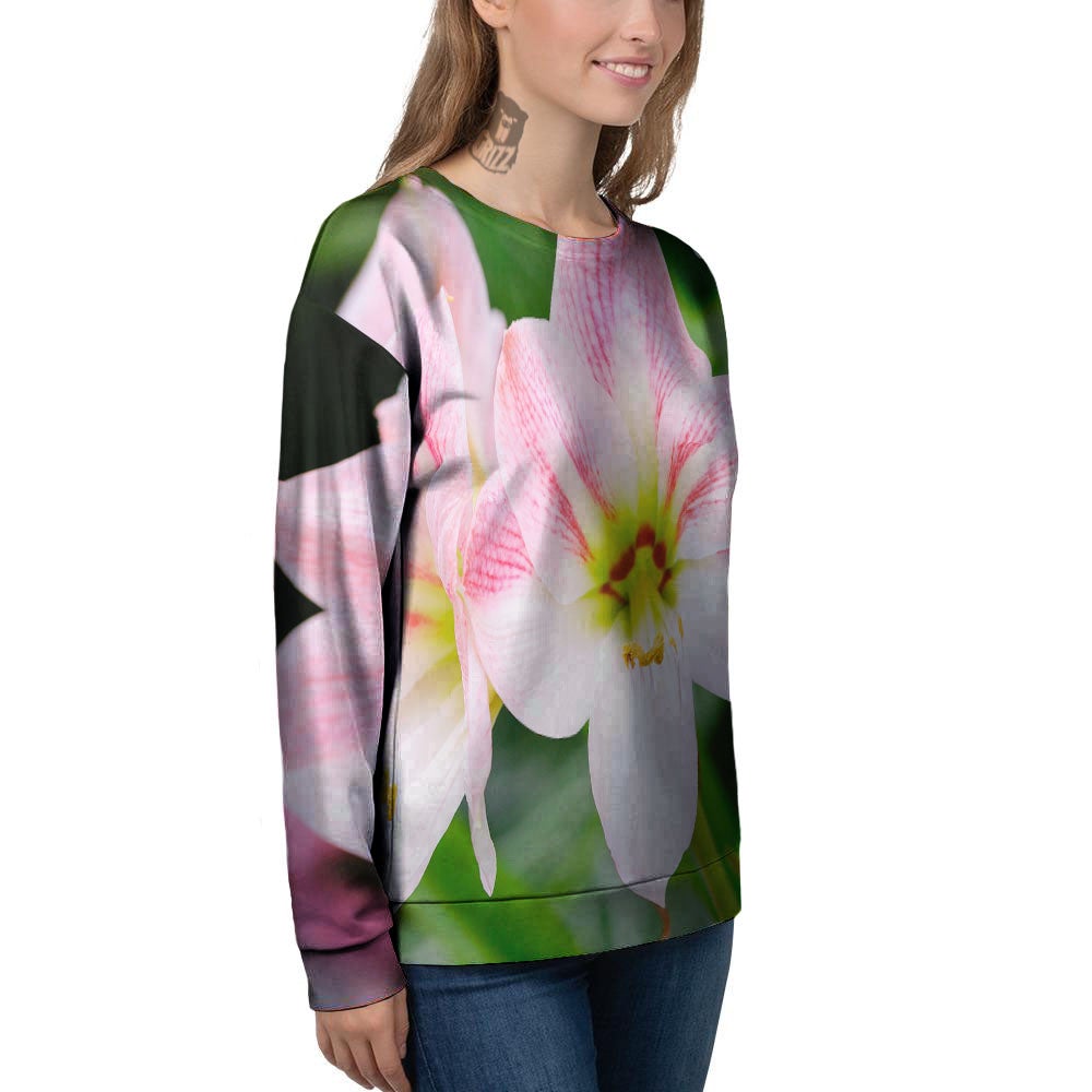 Amaryllis Pink And White Print Women's Sweatshirt-grizzshop