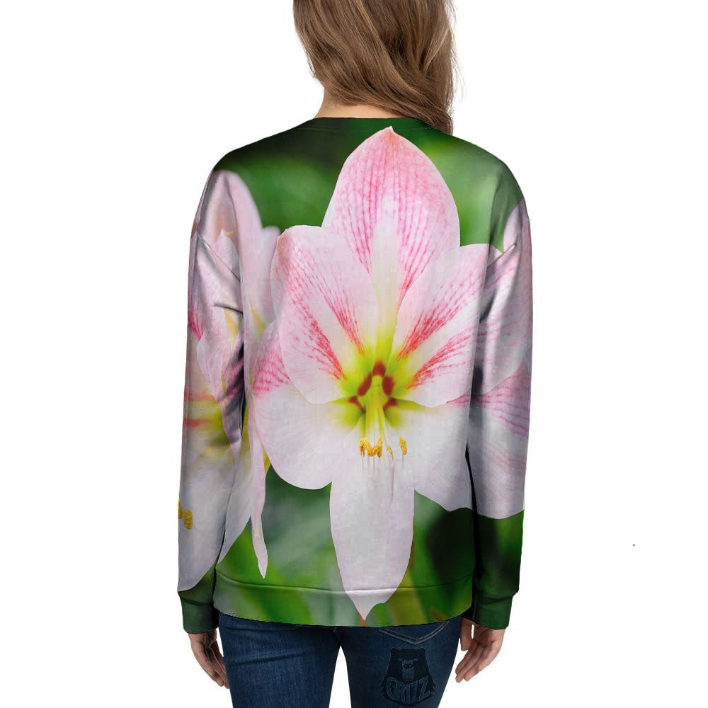 Amaryllis Pink And White Print Women's Sweatshirt-grizzshop