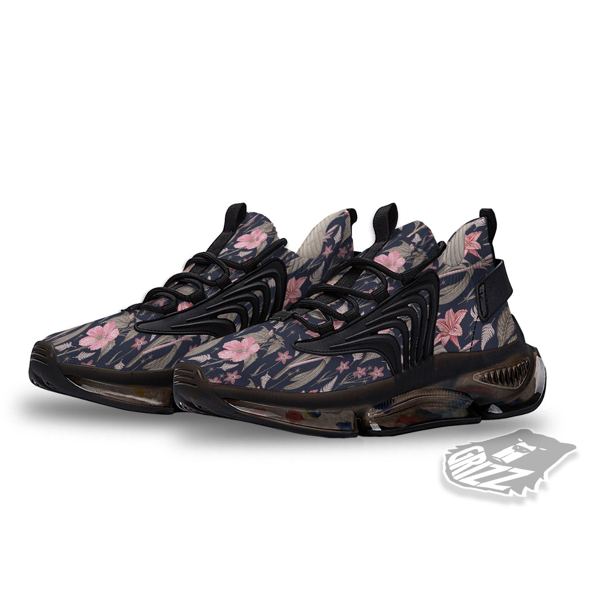 Amaryllis Pink Print Pattern Black Gym Shoes-grizzshop