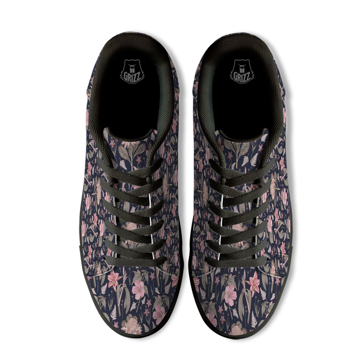 Amaryllis Pink Print Pattern Black Low Top Sneakers-grizzshop
