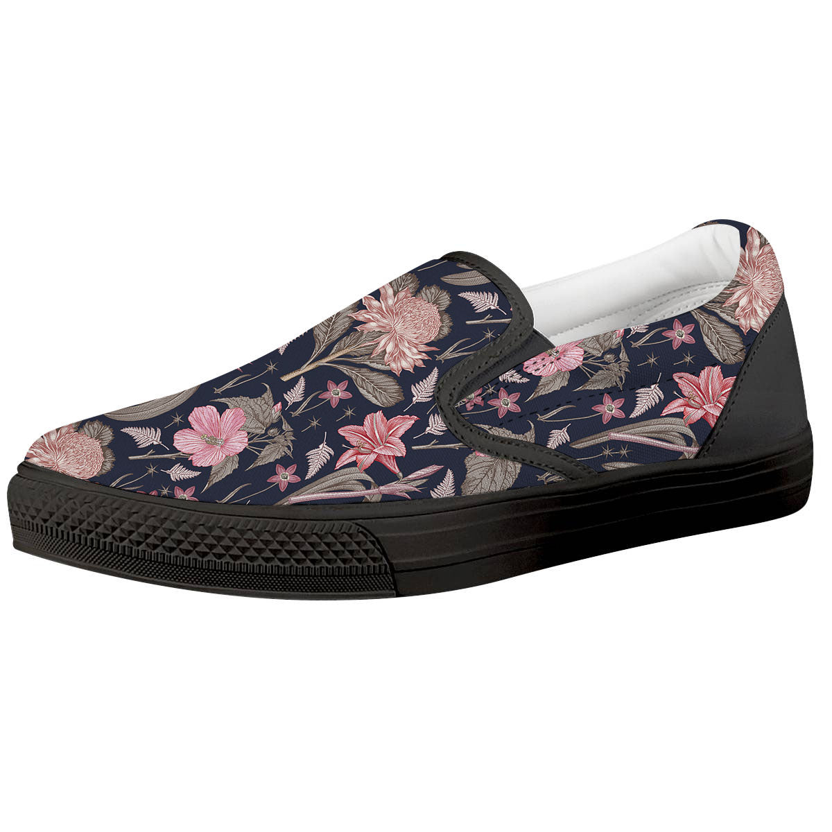 Amaryllis Pink Print Pattern Black Slip On Shoes-grizzshop