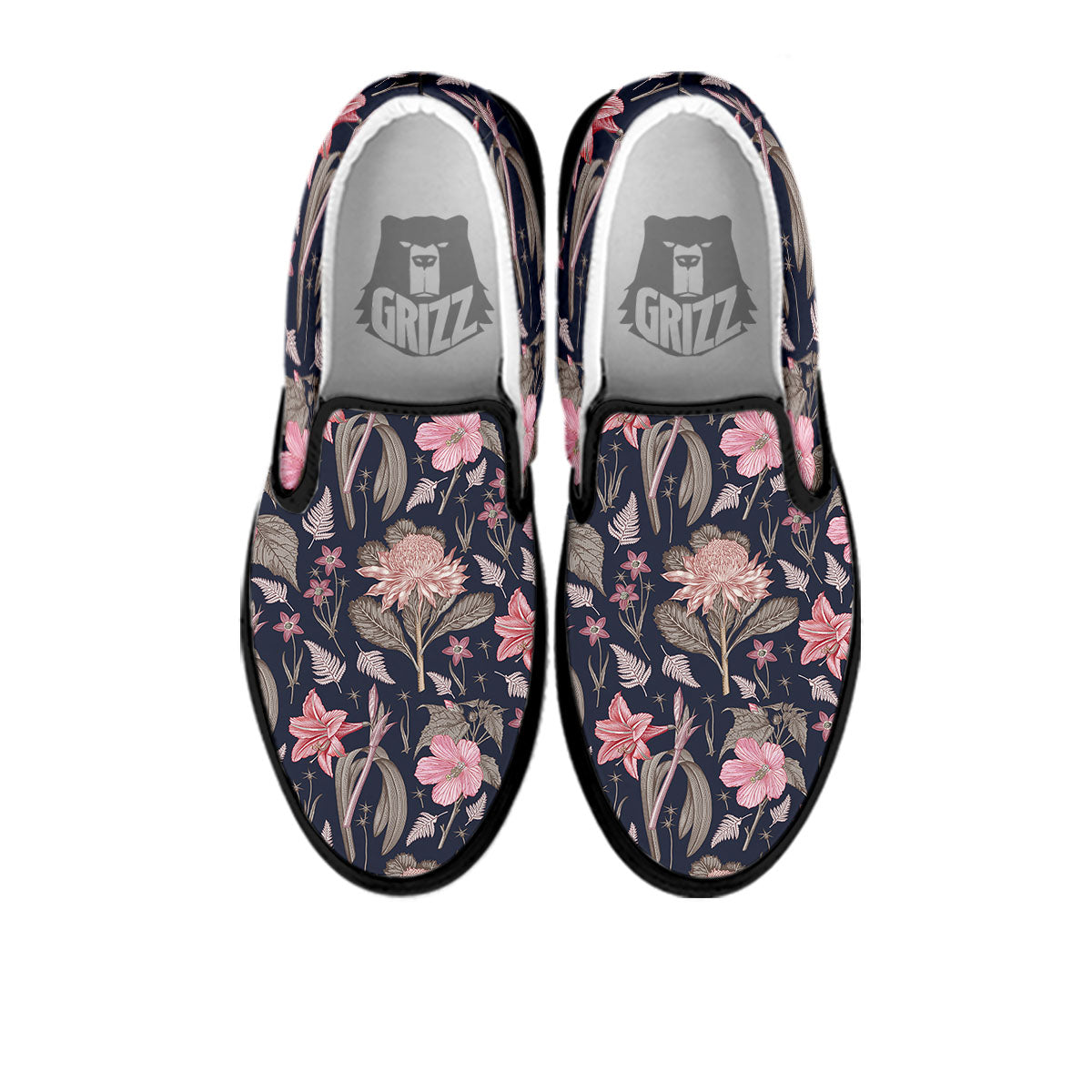 Amaryllis Pink Print Pattern Black Slip On Shoes-grizzshop