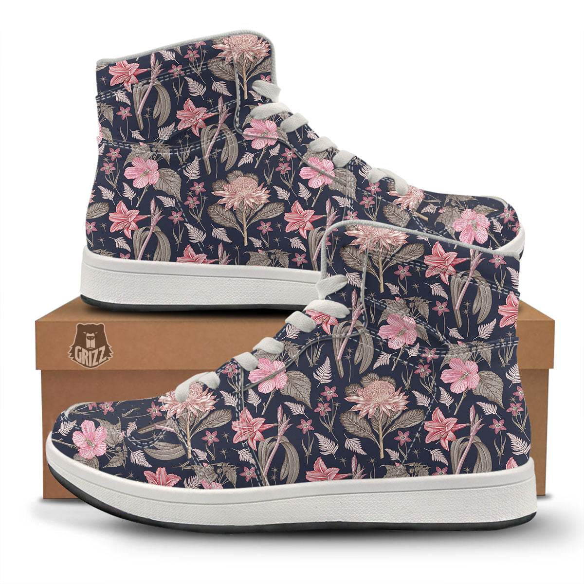 Amaryllis Pink Print Pattern High Top Sneakers-grizzshop