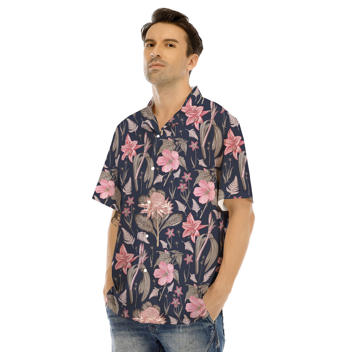 Amaryllis Pink Print Pattern Men's Hawaiian Shirt-grizzshop