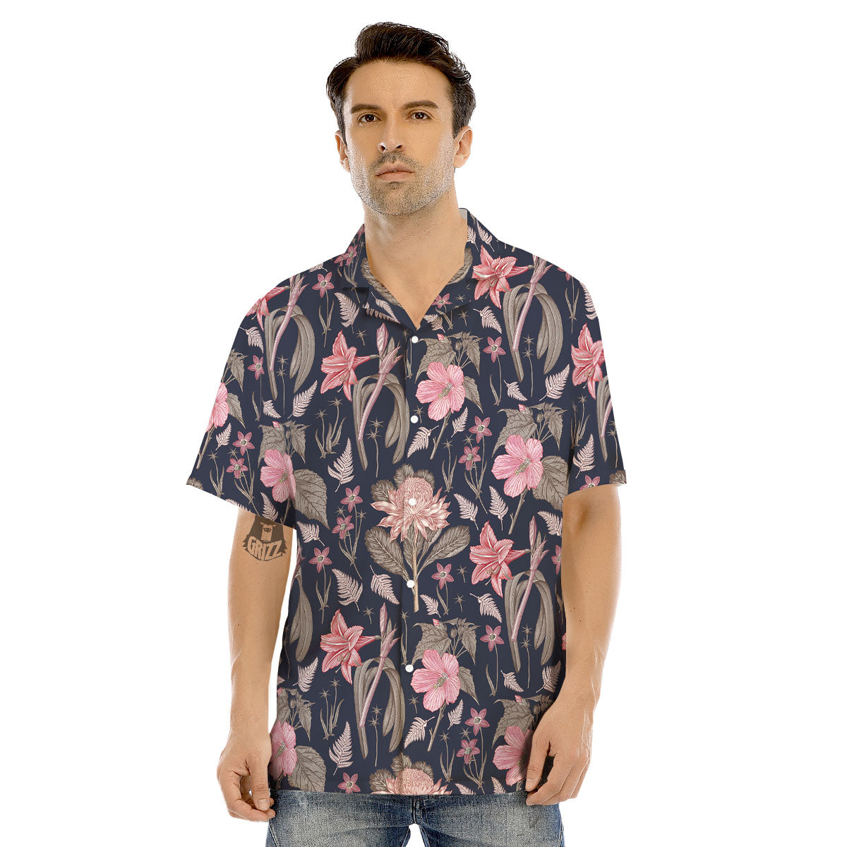 Amaryllis Pink Print Pattern Men's Hawaiian Shirt-grizzshop